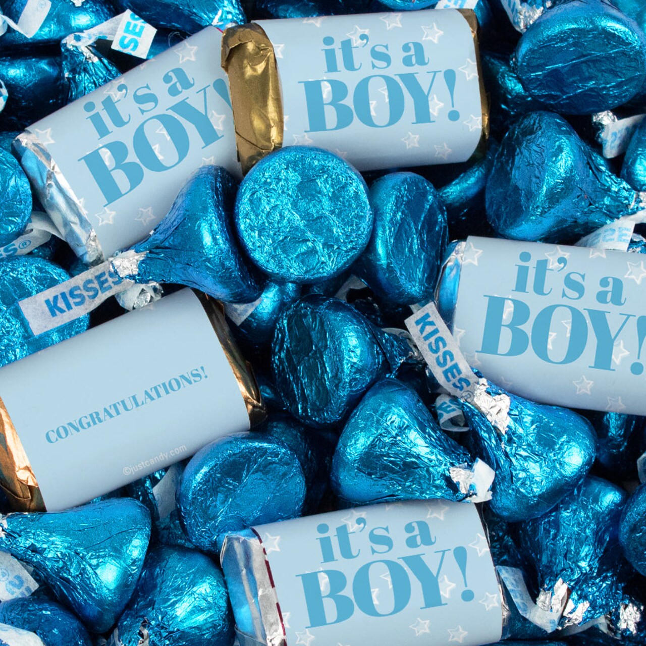 124 Pcs It's a Boy Baby Shower Candy Party Favors With Wrapped Miniatures Chocolate & Kisses For Goodie Bags, Dessert Tables, Guest Gifts And More (1.52lb Bag)